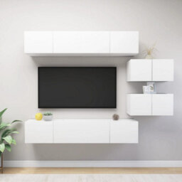 Berkfield Modern 6 Piece Tv Cabinet Set White Engineered Wood - thumbnail 2