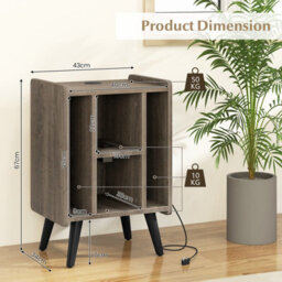Costway Record Player Stand Vinyl Record Storage Side Table W/ Power Outlet, Oak - thumbnail 3