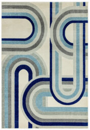 Retro Blue Geometric Modern Jute Backing Machine Made Rug For Living Room Bedroom And Dining Room-200Cm X 290Cm - thumbnail 2