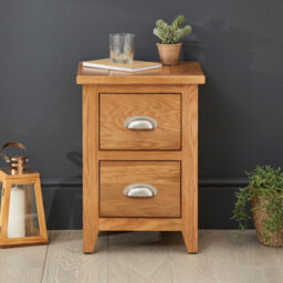 The Furniture Market Slim 2 Drawer Bedside Table Cheshire Oak Freestanding Narrow Nightstand For Small Bedrooms Solid Oak Frame - thumbnail 1