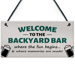 Red Ocean Welcome To The Backyard Bar Sign Hanging Wall Sign Bar Signs Funny Garden Plaque Gift For Men - thumbnail 1