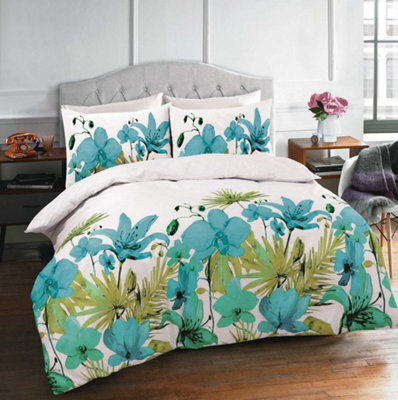 Kampala Hill Nightzone Lily Teal Duvet Cover Set Double Bedding Set With Pillowcases - image 1