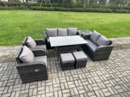 Fimous Dark Grey Pe Wicker Rattan Garden Furniture Set Reclining Chair Love Sofa 2 Seater Sofa Set Outdoor Dining Table - thumbnail 2