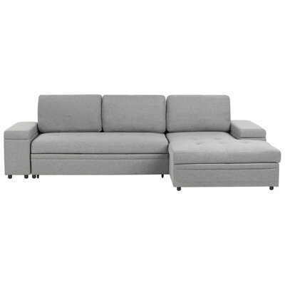 Beliani Corner Sofa Bed 3 Seater Hrisey Faux Linen Grey With Storage Left Hand - image 1