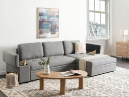 Beliani Corner Sofa Bed 3 Seater Hrisey Faux Linen Grey With Storage Left Hand - thumbnail 2