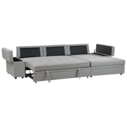 Beliani Corner Sofa Bed 3 Seater Hrisey Faux Linen Grey With Storage Left Hand - thumbnail 6