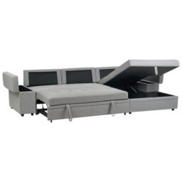 Beliani Corner Sofa Bed 3 Seater Hrisey Faux Linen Grey With Storage Left Hand - thumbnail 7