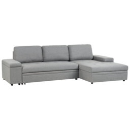 Beliani Corner Sofa Bed 3 Seater Hrisey Faux Linen Grey With Storage Left Hand - thumbnail 4