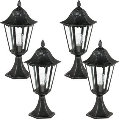 4 Pack Ip44 Outdoor Pedestal Lights With Black & Silver Patina Finish - image 1
