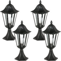 4 Pack Ip44 Outdoor Pedestal Lights With Black & Silver Patina Finish