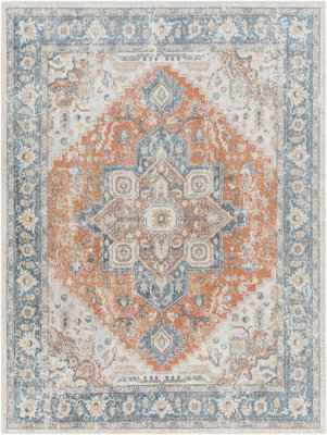 Livabliss Lillian-Washable Blue Brown Traditional Vintage Boho Living Dining Rug 66 X 115 Cm Easy Care, Non Shedding - image 1