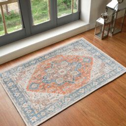 Livabliss Lillian-Washable Blue Brown Traditional Vintage Boho Living Dining Rug 66 X 115 Cm Easy Care, Non Shedding - thumbnail 2