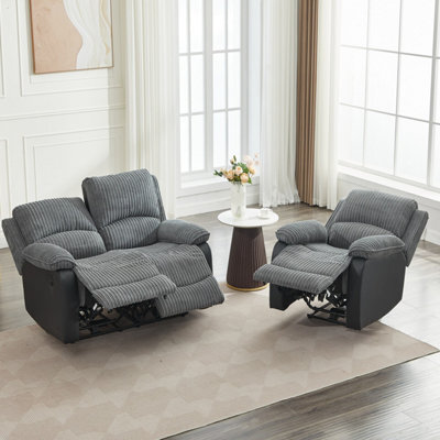 Electric Reclining Sofa Set, Corduroy Fabric Recliner Sectional Sofa Suite - 1+2 Sofa Set - image 1