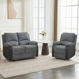 Electric Reclining Sofa Set, Corduroy Fabric Recliner Sectional Sofa Suite - 1+2 Sofa Set - thumbnail 3
