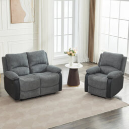 Electric Reclining Sofa Set, Corduroy Fabric Recliner Sectional Sofa Suite - 1+2 Sofa Set - thumbnail 4
