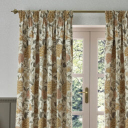 Morris & Co Cray Floral Velvet Room Darkening Pencil Pleat Curtain Pair Stone/clay (W)229Cm X (D)137Cm - thumbnail 3