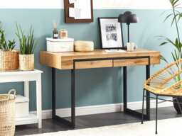 Beliani Home Office Desk Vida Light Brown 120 Cm 55 Cm With Storage - thumbnail 2