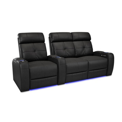 Valencia Verona Power Headrest Home Theater Seating Row Of 3 Loveseat Right Black Nappa Leather Power Recliner Led Cup Holder - image 1