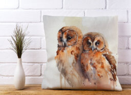 Warren Reed Designer Loving Tawny Owls Watercolour Cushions 45Cm X 45Cm - thumbnail 2