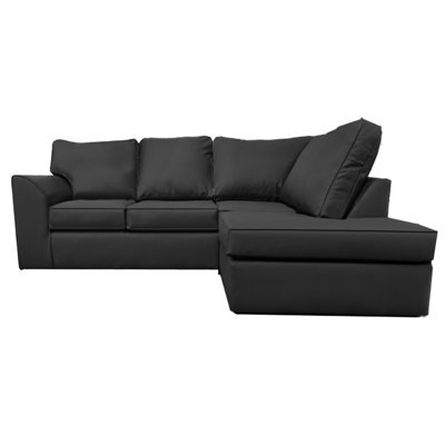 Furnishings For Less UK Danbury Leather 3 To 4 Seater L Shaped Corner Sofa Black Right Hand Facing