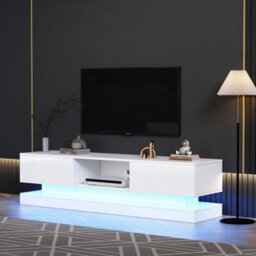 High Gloss Tv Stand With Rgb Led Lights, 2 Drawers And Open Storage, White - thumbnail 4