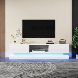 High Gloss Tv Stand With Rgb Led Lights, 2 Drawers And Open Storage, White - thumbnail 2