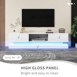 High Gloss Tv Stand With Rgb Led Lights, 2 Drawers And Open Storage, White - thumbnail 9