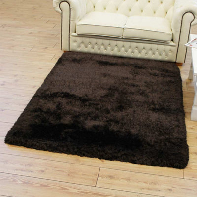 Plush Dark Chocolate Luxury Shaggy Polyester Handmade Luxurious Sparkle Modern Rug For Living Room And Bedroom-160Cm X 230Cm - image 1