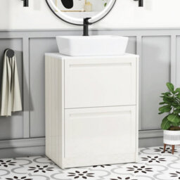Royal Bathrooms Royal Bathroom Elmore 600mm Classic White Freestanding Bathroom Vanity Unit 2 Drawer Plain White Worktop With Cube Basin - thumbnail 1