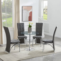 Furniture in Fashion Dante Round Glass Dining Table With 4 Ravenna Grey Chairs - thumbnail 1