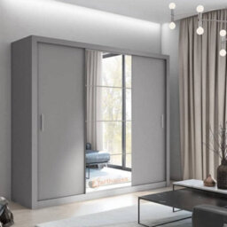 Arte Idea 01 Contemporary Mirrored Sliding 3 Door Wardrobe 6 Shelves 2 Rails Grey (H)2150mm (W)2500mm (D)600mm - thumbnail 1