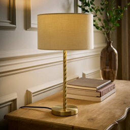 Valuelights Maura Cream Shade Brushed Gold Twist Table Lamp And Bulb - thumbnail 2
