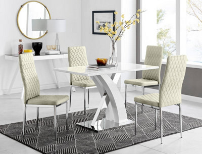 Furniturebox Uk Atlanta 4 White Dining Table And 4 Cream Velvet Milan Chairs - image 1