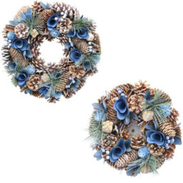 Urbn-Living Urbnliving 25Cm Blue & Brown Christmas Wreath Festive Decoration With Jute Hanger Traditional Pinecone Décor - thumbnail 2