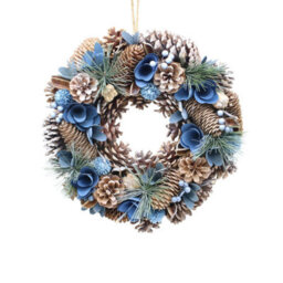 Urbn-Living Urbnliving 25Cm Blue & Brown Christmas Wreath Festive Decoration With Jute Hanger Traditional Pinecone Décor - thumbnail 6