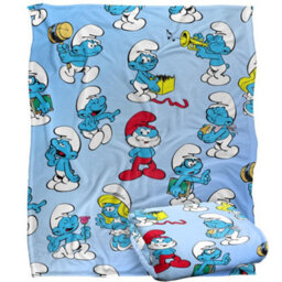The Smurfs Silky All-Over Print Supersoft Blanket Blue/white/red (One Size) - thumbnail 2