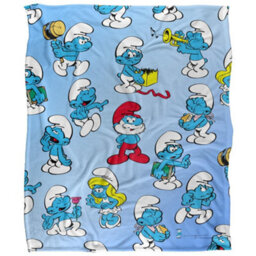 The Smurfs Silky All-Over Print Supersoft Blanket Blue/white/red (One Size) - thumbnail 1