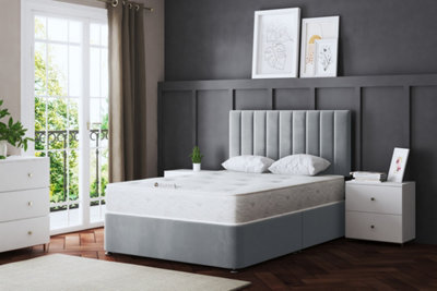 DS Living Amelia Silver Upholstered Panel Divan Bed With Headboard Double - image 1