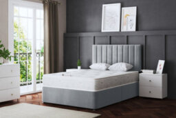 DS Living Amelia Silver Upholstered Panel Divan Bed With Headboard Double - thumbnail 1