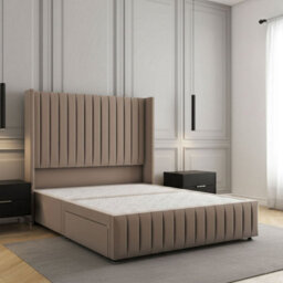 REGIONAL FURNISHINGS Divan Bed Set Mink Plush Velvet Upholstered 54Inch Headboard & Footboard 2Drawers Footend & No Mattress In 4Ft 4Ft6 5Ft 6Ft - thumbnail 1
