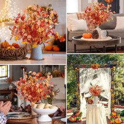 CLEFFNS 10Pcs Artificial Eucalyptus Leaves 60Cm Tall Fall Flowers Leaf Greenery Stems Autumn Decoration For Home Centerpieces Thanksgiving - thumbnail 7