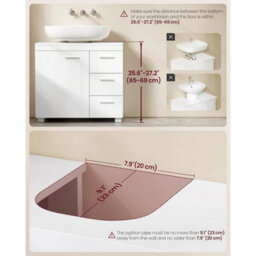 Vasagle Under Sink Bathroom Cabinet 30X70X64Cm Cloud White - thumbnail 4