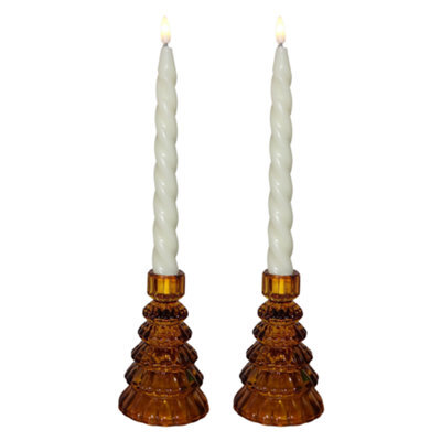 Set Of 2 Large Christmas Tree Candle Holders - Champagne Gold - image 1