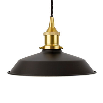 Matt Black Small Trinity Metal Painted Dome Pendant Light With Polished Brass Lamp Holder And Black Twisted Cable - Se Home - image 1