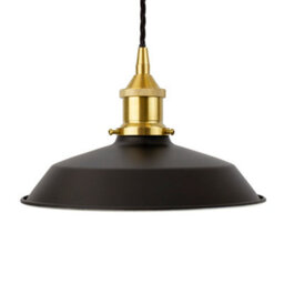 Matt Black Small Trinity Metal Painted Dome Pendant Light With Polished Brass Lamp Holder And Black Twisted Cable - Se Home - thumbnail 1