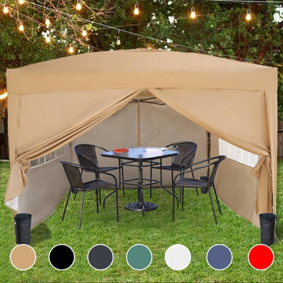 Birchtree Waterproof 3M X 3M Heavy Duty Pop Up Gazebo Marquee Garden Awning Party Tent Canopy 600D Polyester Steel Frame Beige - image 1