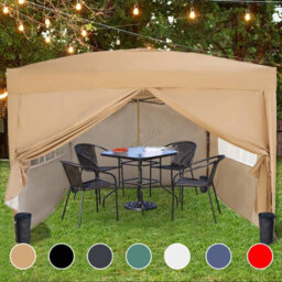 Birchtree Waterproof 3M X 3M Heavy Duty Pop Up Gazebo Marquee Garden Awning Party Tent Canopy 600D Polyester Steel Frame Beige - thumbnail 1