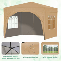 Birchtree Waterproof 3M X 3M Heavy Duty Pop Up Gazebo Marquee Garden Awning Party Tent Canopy 600D Polyester Steel Frame Beige - thumbnail 5