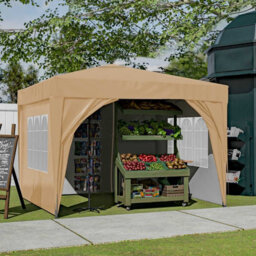 Birchtree Waterproof 3M X 3M Heavy Duty Pop Up Gazebo Marquee Garden Awning Party Tent Canopy 600D Polyester Steel Frame Beige - thumbnail 3