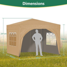 Birchtree Waterproof 3M X 3M Heavy Duty Pop Up Gazebo Marquee Garden Awning Party Tent Canopy 600D Polyester Steel Frame Beige - thumbnail 4
